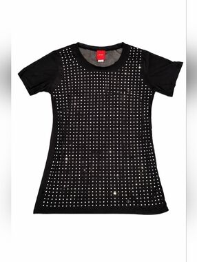 ✨ Black Rhinestone Studded Short Sleeve Top – Sparkle Statement Piece ✨